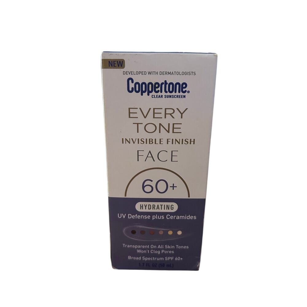 #1 New Coppertone Every Tone Invisible Finish Face Sunscreen SPF 60+ Exp 01/27